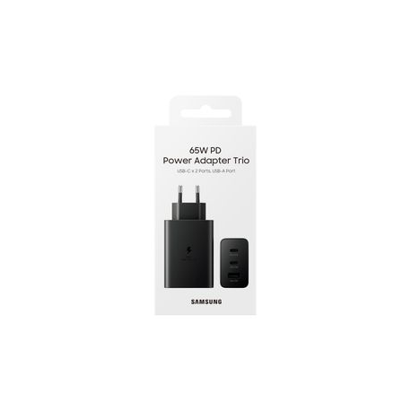 Samsung EP-T6530 - Power adapter - 65 Watt - 3 A - PD 3.0, SFC 2.0 - 3 output connectors (USB, 2 x USB-C) - black - 19