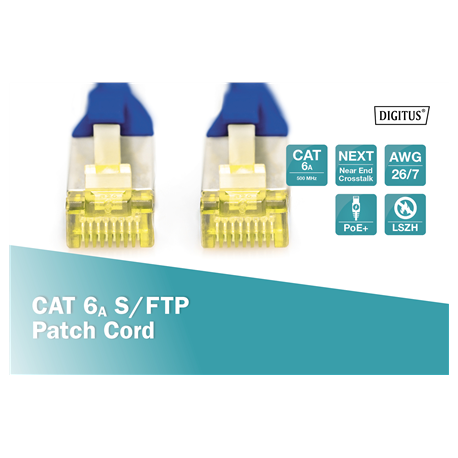 DIGITUS - Patch cable - RJ-45 (M) to RJ-45 (M) - 3 m - SFTP - CAT 6a - booted, halogen-free, snagless - blue - 1