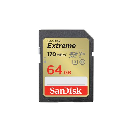 SanDisk Extreme - Flash memory card - 64 GB - Video Class V30 / UHS-I U3 / Class10 - SDXC UHS-I - 0