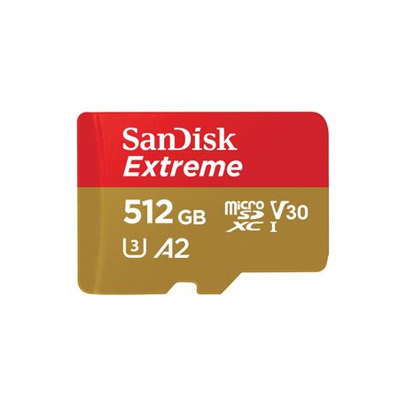 SanDisk Extreme - Flash memory card (microSDXC to SD adapter included) - 512 GB - A2  /  Video Class V30  /  UHS-I U3  /  Class10 - microSDXC UHS-I - 0
