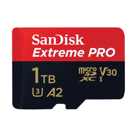 SanDisk Extreme Pro - Flash memory card (microSDXC to SD adapter included) - 1 TB - A2 / Video Class V30 / UHS-I U3 / Class10 - microSDXC UHS-I - 0