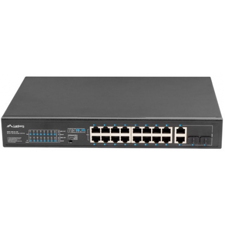 Lanberg RSFE-16P-2C-150 - Switch - unmanaged - 16 x 10 / 100 (PoE+) + 2 x combo Gigabit SFP / RJ-45 (uplink) - rack-mountable - PoE+ (150 W) - 0