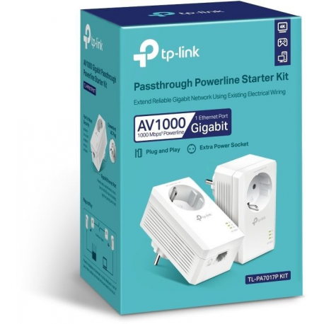 TP-Link Powerline TL-PA7017P AV1000 Gigabit Passthrough - Powerline adapter - GigE, HomePlug AV (HPAV), HomePlug AV (HPAV) 2.0, IEEE 1901 - wall-pluggable - 2