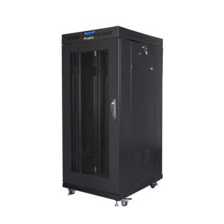 Lanberg - Rack cabinet - with 4 cooling fans, display - black, RAL 9004 - 27U - 19" - 2