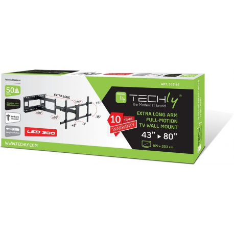 TECHly LED 300 - Mounting kit (wall mount) - for LCD TV  /  curved LCD TV (full-motion adjustable arm) - solid steel - black - screen size: 43"-80" - 8