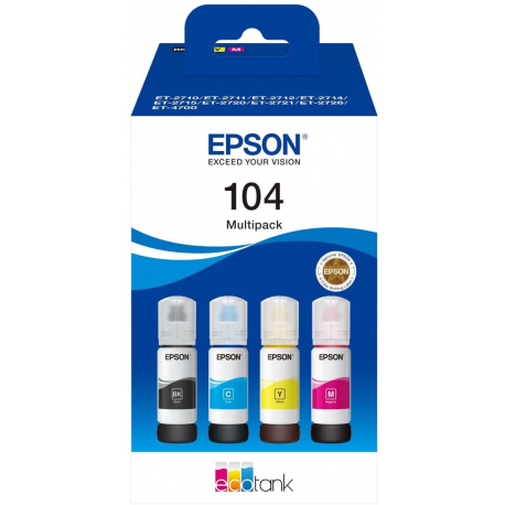 Epson EcoTank 104 - 4-pack - black, yellow, cyan, magenta - original - ink refill - for EcoTank ET-1810, 2715, 2721, 2810, 2811, 2812, 2814, 2815, 2820, 2821, 2825, 2826, 4800 - 2