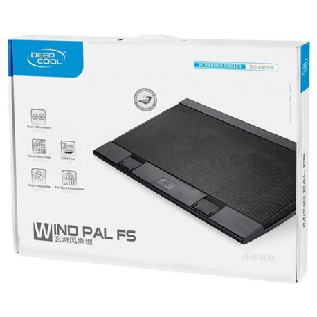 Deepcool WIND PAL FS - Notebook stand - with 2 cooling fans, 2-port USB hub - black - 12