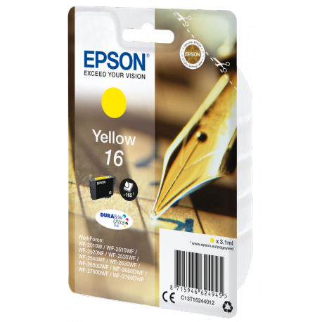 Epson 16 - 3.1 ml - yellow - original - ink cartridge - for WorkForce WF-2010, WF-2510, WF-2520, WF-2530, WF-2540, WF-2630, WF-2650, WF-2660, WF-2750 - 1