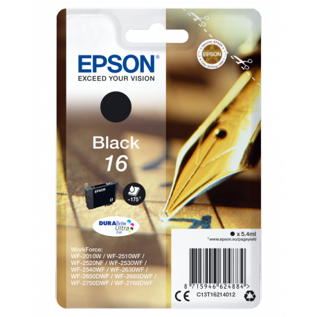 Epson 16 - 5.4 ml - black - original - ink cartridge - for WorkForce WF-2010, 2510, 2520, 2530, 2540, 2630, 2650, 2660, 2750, 2760 - 2