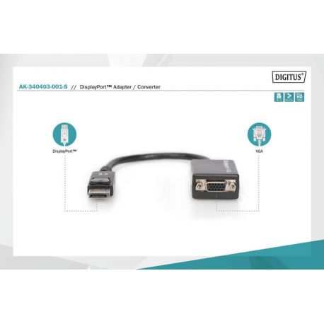 ASSMANN - DisplayPort adapter - DisplayPort (M) to HD-15 (VGA) (F) - 15 cm - molded - black - 4