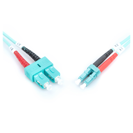 DIGITUS - Patch cable - LC multi-mode (M) to SC multi-mode (M) - 2 m - fibre optic - 50  /  125 micron - OM3 - booted, halogen-free - aqua - 1