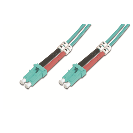 DIGITUS Professional - Patch cable - LC multi-mode (M) to LC multi-mode (M) - 1 m - fibre optic - 50 / 125 micron - OM3 - booted, halogen-free - aqua - 5