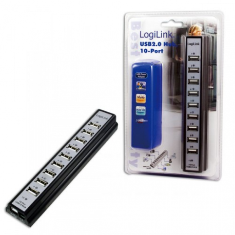 LogiLink USB 2.0 Hub 10-Port - Hub - 10 x USB 2.0 - desktop - 1