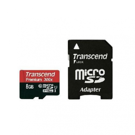 Transcend Premium - Flash memory card (microSDHC to SD adapter included) - 8 GB - UHS Class 1 / Class10 - 300x - microSDHC UHS-I - 1