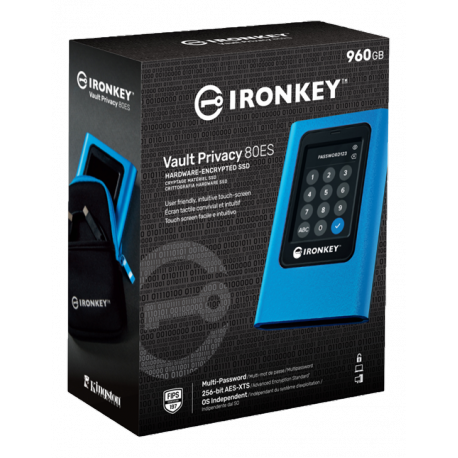 Kingston IronKey Vault Privacy 80 - SSD - encrypted - 960 GB - external (portable) - USB 3.2 Gen 1 (USB-C connector) - FIPS 197, 256-bit AES-XTS - TAA Compliant - 1