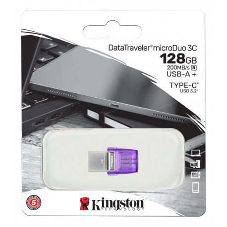 Kingston DataTraveler microDuo 3C - USB flash drive - 128 GB - USB 3.2 Gen 1  /  USB-C - 1