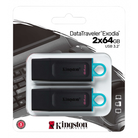 Kingston DataTraveler - USB flash drive - 64 GB - USB 3.2 Gen 1 (pack of 2) - 1