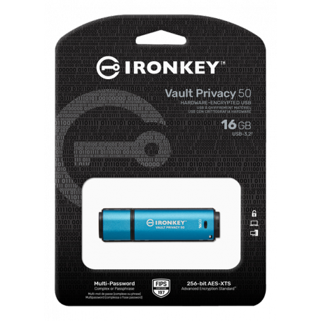 Kingston IronKey Vault Privacy 50 Series - USB flash drive - encrypted - 16 GB - USB 3.2 Gen 1 - TAA Compliant - 1