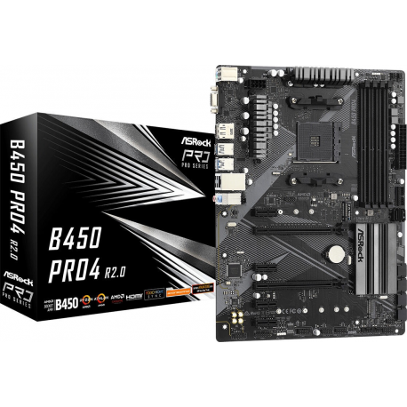 ASRock B450 Pro4 R2.0 - Motherboard - ATX - Socket AM4 - AMD B450 Chipset - USB-C Gen2, USB 3.2 Gen 1, USB 3.2 Gen 2 - Gigabit LAN - onboard graphics (CPU required) - HD Audio (8-channel) - 4