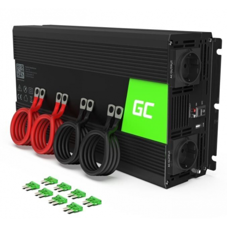 Green Cell - DC to AC power inverter - 12 V - 3000 Watt - output connectors: 2 - black - 0
