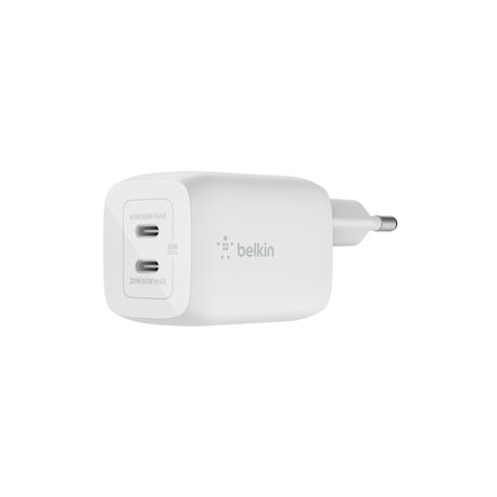 Belkin BOOST CHARGE PRO GaN - Power adapter - PPS and GaN technology - 65 Watt - Fast Charge, PD 3.0 - 2 output connectors (2 x USB-C) - white - 0