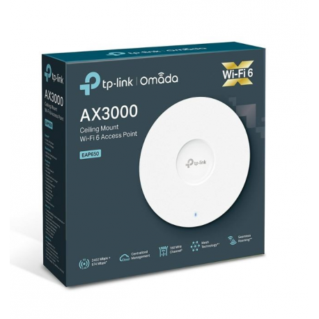 TP-Link Omada EAP650 V1 - Radio access point - Wi-Fi 6 - 2.4 GHz, 5 GHz - DC power - cloud-managed - wall / ceiling mountable - 11