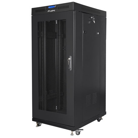 Lanberg - Rack cabinet - with 4 cooling fans, display - free-standing - black, RAL 9004 - 22U - 19" - for P/N: RSFE-4P-2FE-60, RSFE-8P-2GE-120, RSGE-16, RSGE-24, RSGE-24P-2S-250, RSGE-24P-2S-360 - 0
