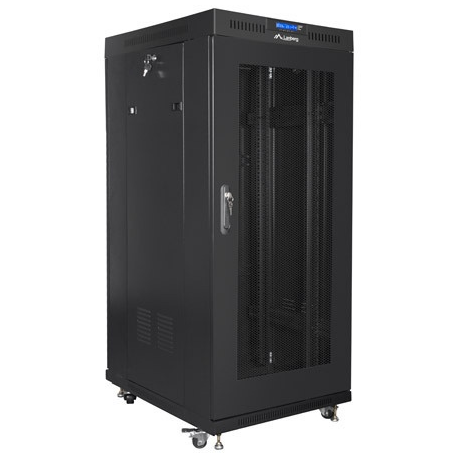 Lanberg - Rack cabinet - with 4 cooling fans, display - free-standing - black, RAL 9004 - 22U - 19" - for P/N: RSFE-4P-2FE-60, RSFE-8P-2GE-120, RSGE-16, RSGE-24, RSGE-24P-2S-250, RSGE-24P-2S-360 - 3