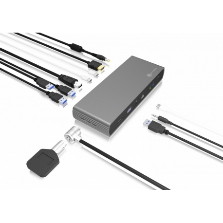 ICY BOX IB-DK8801-TB4 - Docking station - USB-C  /  Thunderbolt 4 - HDMI, DP - 1GbE - 135 Watt - 6