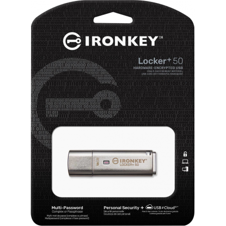 Kingston IronKey Locker+ 50 - USB flash drive - encrypted - 64 GB - USB 3.2 Gen 1 - 3