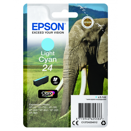 Epson 24 - 5.1 ml - light cyan - original - ink cartridge - for Expression Photo XP-55, 750, 760, 850, 860, 950, 960, 970; Expression Premium XP-750, 850 - 2