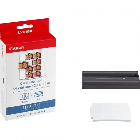 Canon KC-18IL - 17.3 x 22 mm print cartridge  /  paper kit - for SELPHY CP1000, CP1200, CP1300, CP1500, CP530, CP780, CP790, CP800, CP820, CP900, CP910 - 0