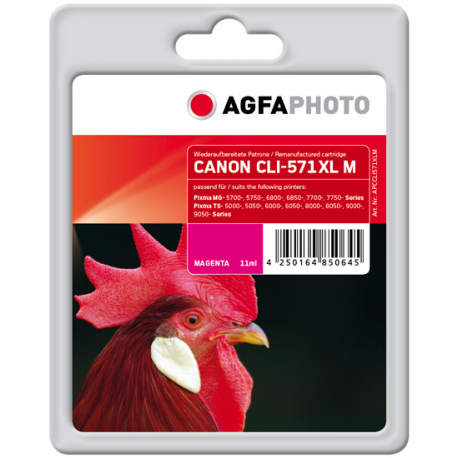 AgfaPhoto - 11 ml - magenta - compatible - ink cartridge (alternative for: Canon CLI-571MXL, Canon 0333C001) - for Canon PIXMA TS5051, TS5053, TS5055, TS6050, TS6051, TS6052, TS8051, TS8052, TS9050, TS9055 - 0