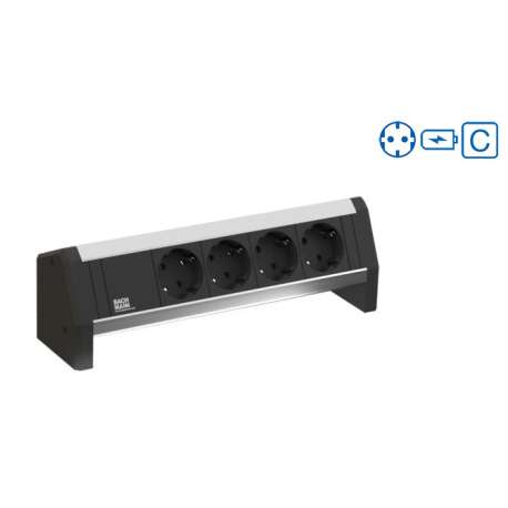 Bachmann DESK 1 - Power strip - AC 250 V - input: GST18i3 - output connectors: 2 (2 x USB, 2 x CEE 7 / 3) - 1 m cord - black, RAL 9005 - 0