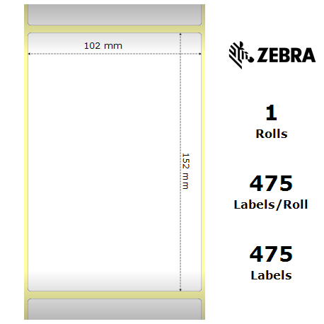 Zebra Z-Perform 1000D - White - 102 x 152 mm 5700 pcs. (12 roll(s) x 475) labels - for LP 2742, 3742; TLP 3642, 3742; Zebra DA402; LP 2742, 2844; TLP 2742, 2844, 3742, 3842 - 0