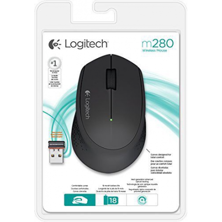 Logitech M280 - Mouse - right-handed - optical - 3 buttons - wireless - 2.4 GHz - USB wireless receiver - black - 5