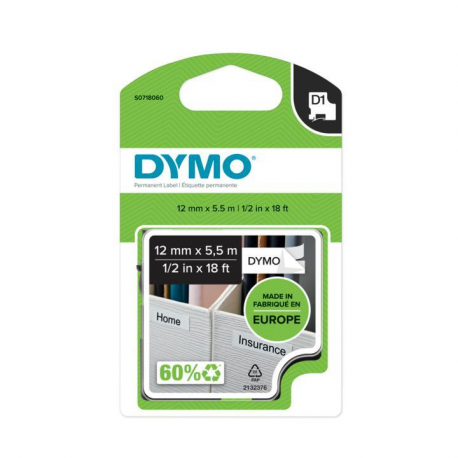 DYMO D1 - Polyester - permanent adhesive - black on white - Roll (1.2 cm x 5.5 m) 1 cassette(s) label tape - for LabelMANAGER 160, 210D, 210D Kit, 210D Kit Case, 280, 360D, 420P, 420P Kit, 500TS, PnP - 1