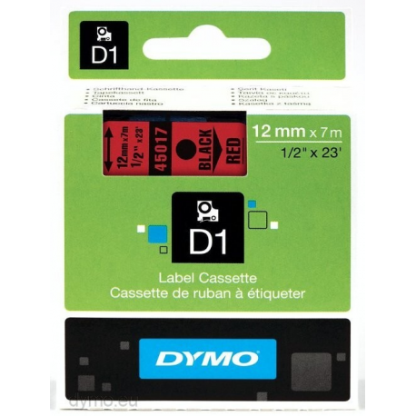 DYMO D1 - Removable adhesive - black on red - Roll (1.2 cm x 7 m) 1 roll(s) labels - for LabelMANAGER 100, 160, 210, 220, 260, 280, 300, 360, 420, Wireless PnP; LabelPOINT 250 - 4