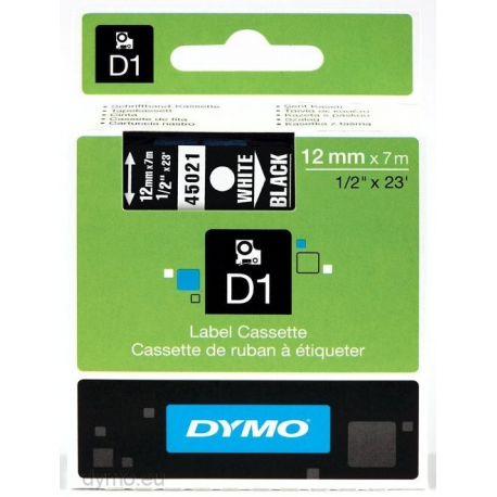 DYMO D1 - Self-adhesive - white on black - Roll (1.2 cm x 7 m) 1 cassette(s) label tape - for LabelMANAGER 100, 160, 210, 220, 260, 280, 300, 360, 420, Wireless PnP; LabelPOINT 250 - 3