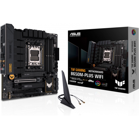 ASUS TUF Gaming B650M-Plus WIFI - Motherboard - micro ATX - Socket AM5 - AMD B650 Chipset - USB 3.1 Gen 2, USB 3.2 Gen 2, USB-C 3.2 Gen 2x2, USB-C 3.2 Gen 1 - 2.5 Gigabit LAN, Bluetooth - onboard graphics (CPU required) - HD Audio (8-channel) - 8