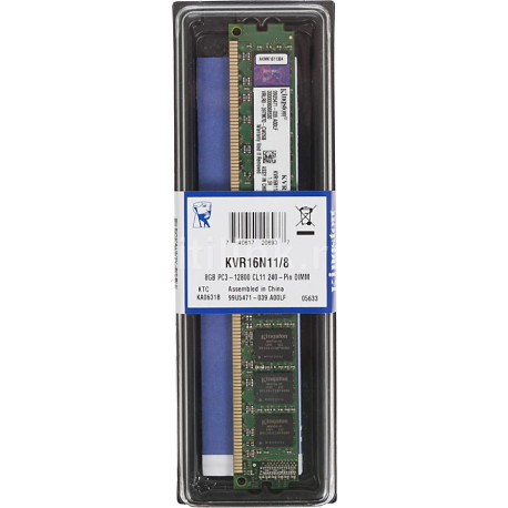 Kingston ValueRAM - DDR3 - module - 8 GB - DIMM 240-pin - 1600 MHz / PC3-12800 - CL11 - 1.5 V - unbuffered - non-ECC - 3
