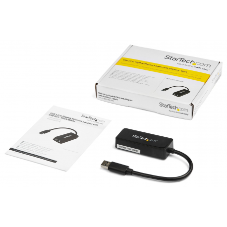 StarTech.com USB 3.0 Ethernet Adapter - USB 3.0 Network Adapter NIC with USB Port - USB to RJ45 - USB Passthrough (USB31000SPTB) - Network adapter - USB 3.0 - Gigabit Ethernet - black - for P/N: TB33A1C - 6