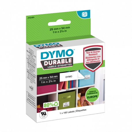 DYMO LabelWriter DURABLE - Polypropylene (PP) - permanent adhesive - white - 25 x 54 mm 160 label(s) (1 roll(s) x 160) labels - for DYMO LabelWriter 310, 315, 320, 330, 400, 450, 4XL, SE450 - 0