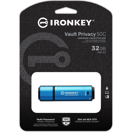 Kingston IronKey Vault Privacy 50C - USB flash drive - encrypted - 32 GB - USB-C 3.2 Gen 1 - TAA Compliant - 4