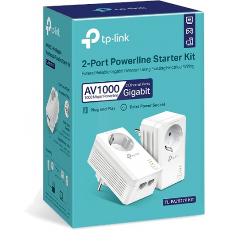 TP-Link Powerline TL-PA7027P - V1 - Starter Kit - bridge - GigE, HomePlug AV (HPAV), HomePlug AV (HPAV) 2.0, IEEE 1901 - wall-pluggable (pack of 2) - 1