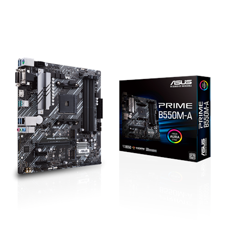 ASUS PRIME B550M-A - Motherboard - micro ATX - Socket AM4 - AMD B550 Chipset - USB 3.2 Gen 1, USB 3.2 Gen 2 - Gigabit LAN - onboard graphics (CPU required) - HD Audio (8-channel) - 7