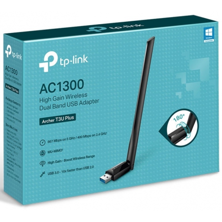 TP-LINK Dual Band USB Adapter Archer T3U Plus 2.4GHz/5GHz, 802.11ac, AC1300, External Antenna, MU-MIMO Technology - 3