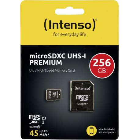 Intenso Premium - Flash memory card (microSDXC to SD adapter included) - 256 GB - UHS-I / Class10 - microSDXC UHS-I - 1