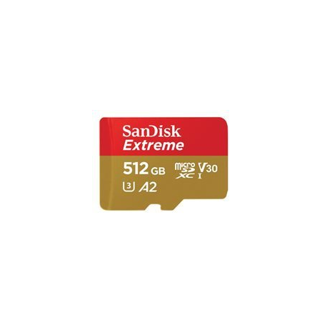 SanDisk Extreme - Flash memory card (microSDXC to SD adapter included) - 512 GB - A2  /  Video Class V30  /  UHS-I U3  /  Class10 - microSDXC UHS-I - 1