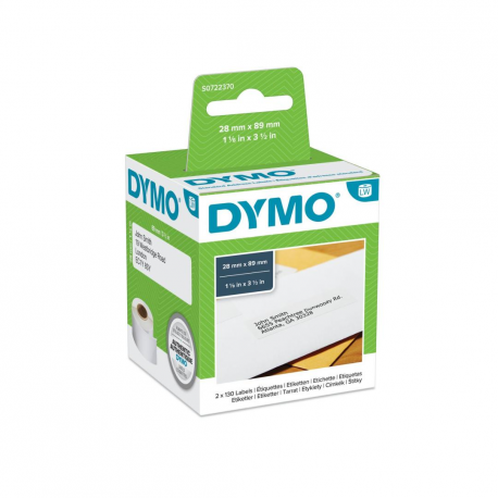 DYMO LabelWriter Address - Permanent adhesive - white - Roll (8.9 cm x 2.8 m) 260 label(s) (2 roll(s) x 130) address labels - for DYMO LabelWriter 310, 315, 320, 330, 400, 450, 4XL, SE450, Wireless - 0